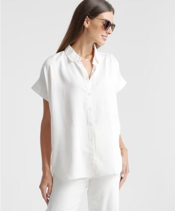 Quince Tops - Quince NWOT Vintage Wash Tencel Camp Shirt White Sz S Minimalist Casual